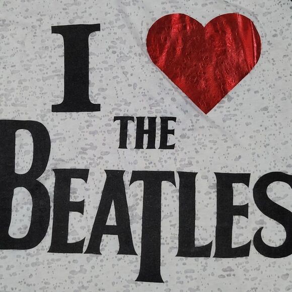🔹️I ❤ Beatles White w/Black Burnout Baseball Sleeve Top Large - Picture 5 of 8